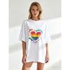 Oversized T Shirt Black Rainbow Heart Print For Casual Wear And Pride Events