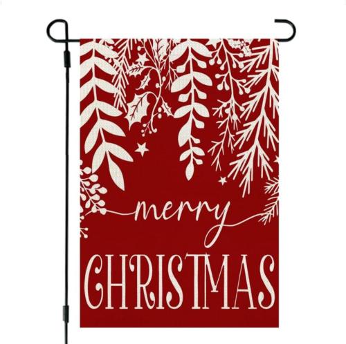 Merry Christmas oral Garden ag 12x18 Inch Small Double Sided Red Burlap Outd KKL AAL