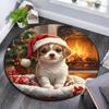 Santa Hat Puppy Round Area Rug,Carpet Rug for Living Room Bedroom Sofa Playroom Decor,Non-slip Floor Mat