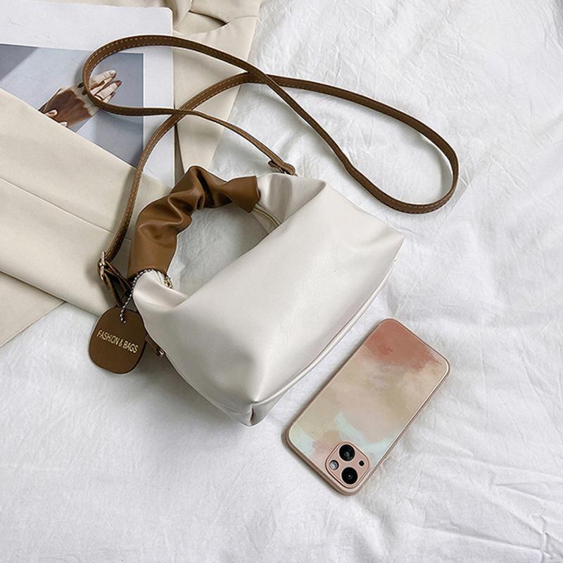 Trendy Casual Women's Handbag PU Wrinkled Bag Shoulder Bag Solid Color Female Hobos Messenger Bag For Outings Shopping