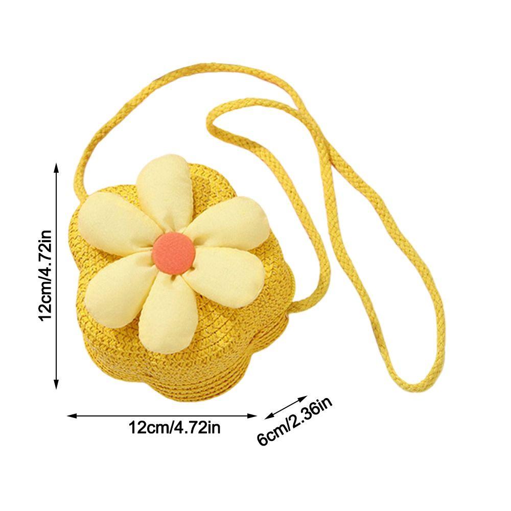 Cute Handmade Kids Straw Bag Flower Shape Woven Crossbody Bag Summer Beach Bag for Children Girls