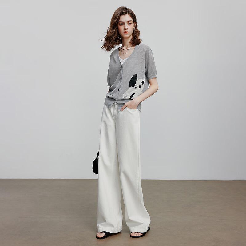 Женский трикотажный топ с V-образным вырезом и жаккардовым узором с кошкой от Chuyu