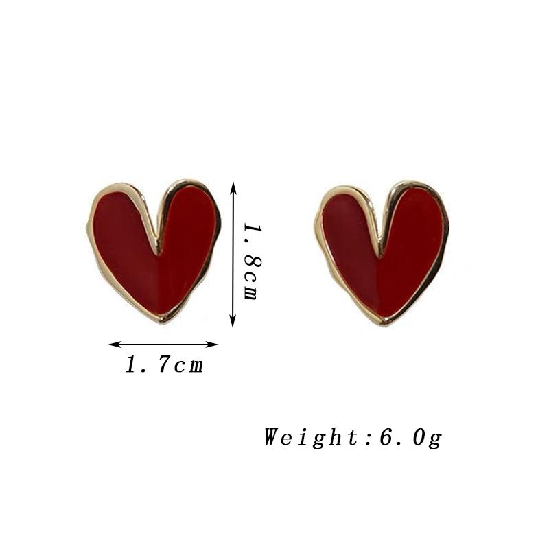 Милые серьги-пусеты в виде красного эмалированного сердца, вечеринка, элегантные, циркон, золотистый цвет, металл, геометрия, модные серьги для женщин, подарок