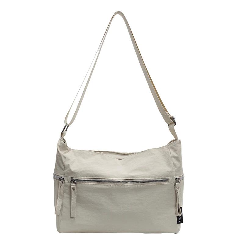 Monochromatic Decorative Nylon Shoulder Bag for Women with Zipper Casual Crossbody Bag