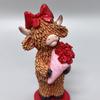 Valentine's Day Couple Highland Cow Figurine Holding Rose Love Heart Highland Cattle Resin Statue