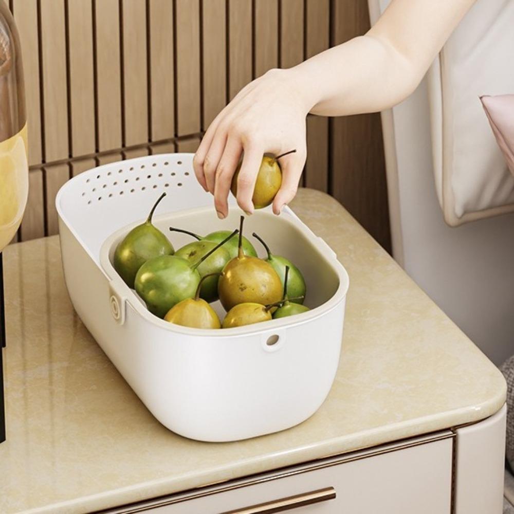 Big Capacity Double Layer Drain Basket Plastic Fruit Plate Thickened Dried Fruit Box Kitchen