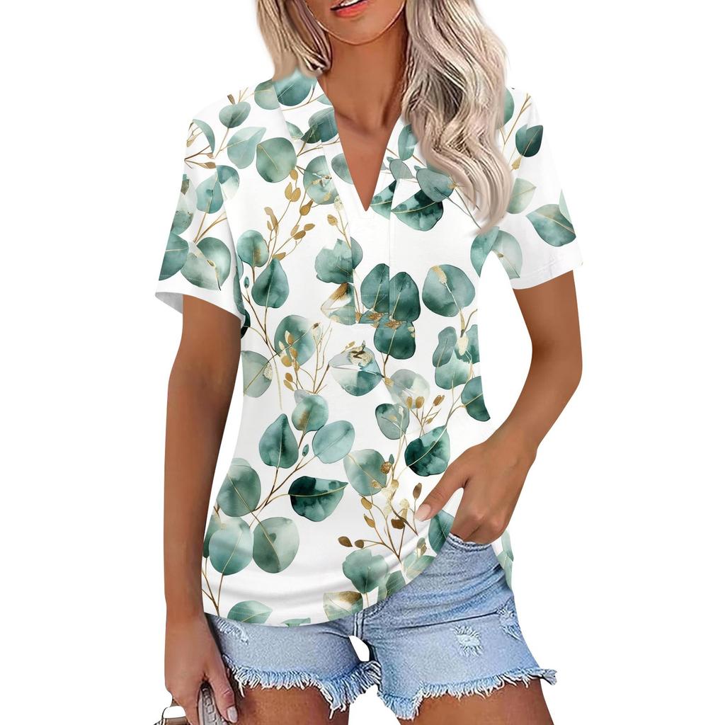 Женская мода повседневная рубашка с коротким рукавом и лацканами, женские топы с V-образным вырезом