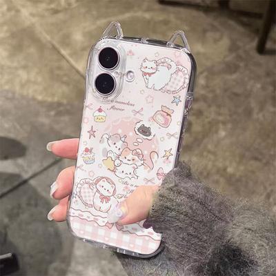 Для caseti Для Apple 15 Кошачьи ушки Прозрачный Чехол для телефона Новый Чехол для телефона Держатель Шнурок для подвешивания Мультяшный Женский