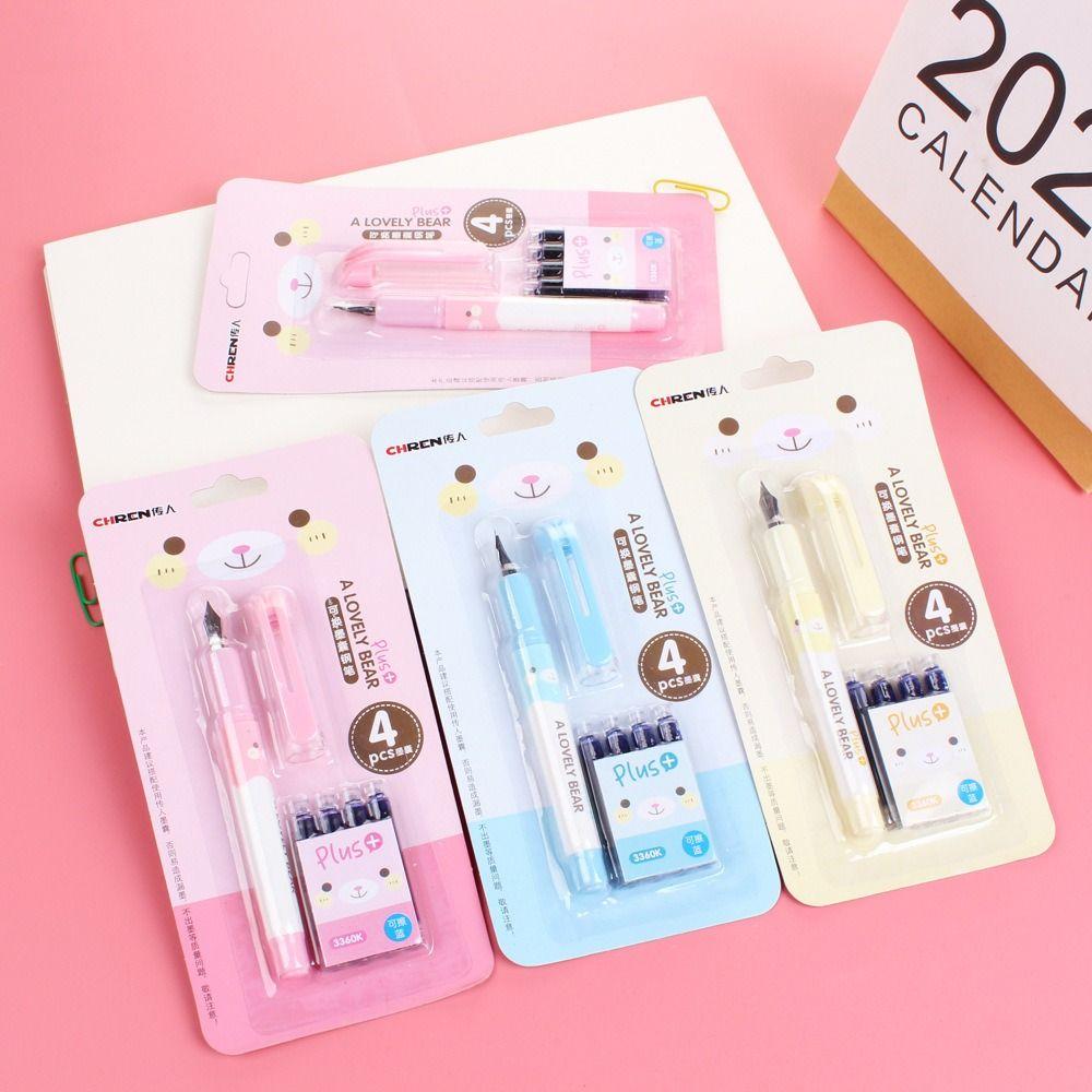 (1 ручка, 4 мешочка с чернилами, 1 колпачок от ручки) Стираемая авторучка 0,38 мм с чернилами, ручка для письма, набор перьевых ручек для офиса