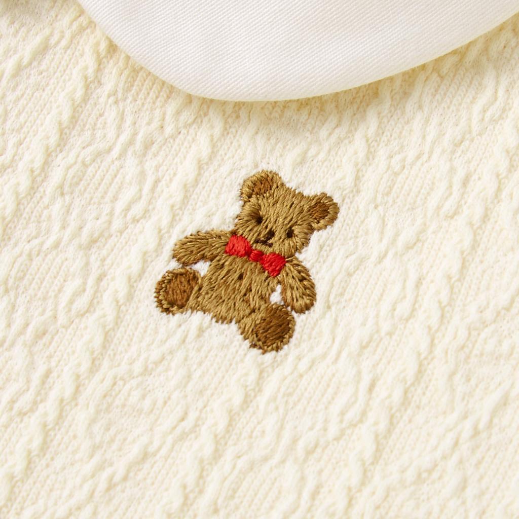 Длинное клетчатое платье цвета слоновой кости [Miki House], Рукава, С воротником, Медведь, Узор, Для девочек, Малыш, Дети, Детская одежда, 13-1901-571, 80см,