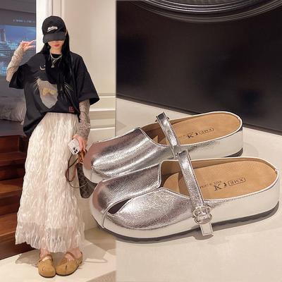 Французские ретро баотоу крутые тапочки женские 2025 новая мода уличная одежда ленивые внутренняя высота увеличение пляжные бокен однословные шлепанцы