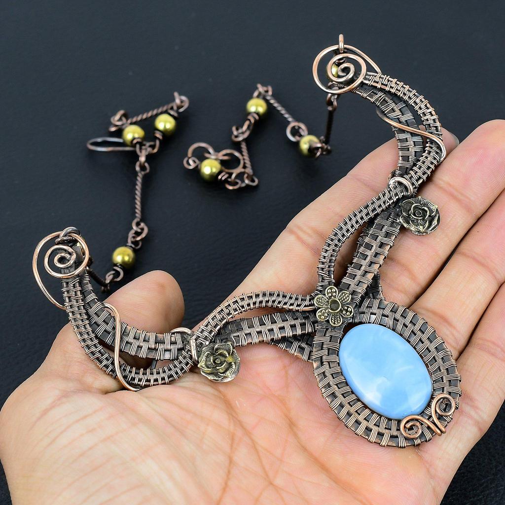 Owyhee Opal Necklace Handmade Jewelry, 999 Copper Wire Wrapped Necklace Designer Gemstone Jewelry Adjustable Chain Necklace Gift For Mom