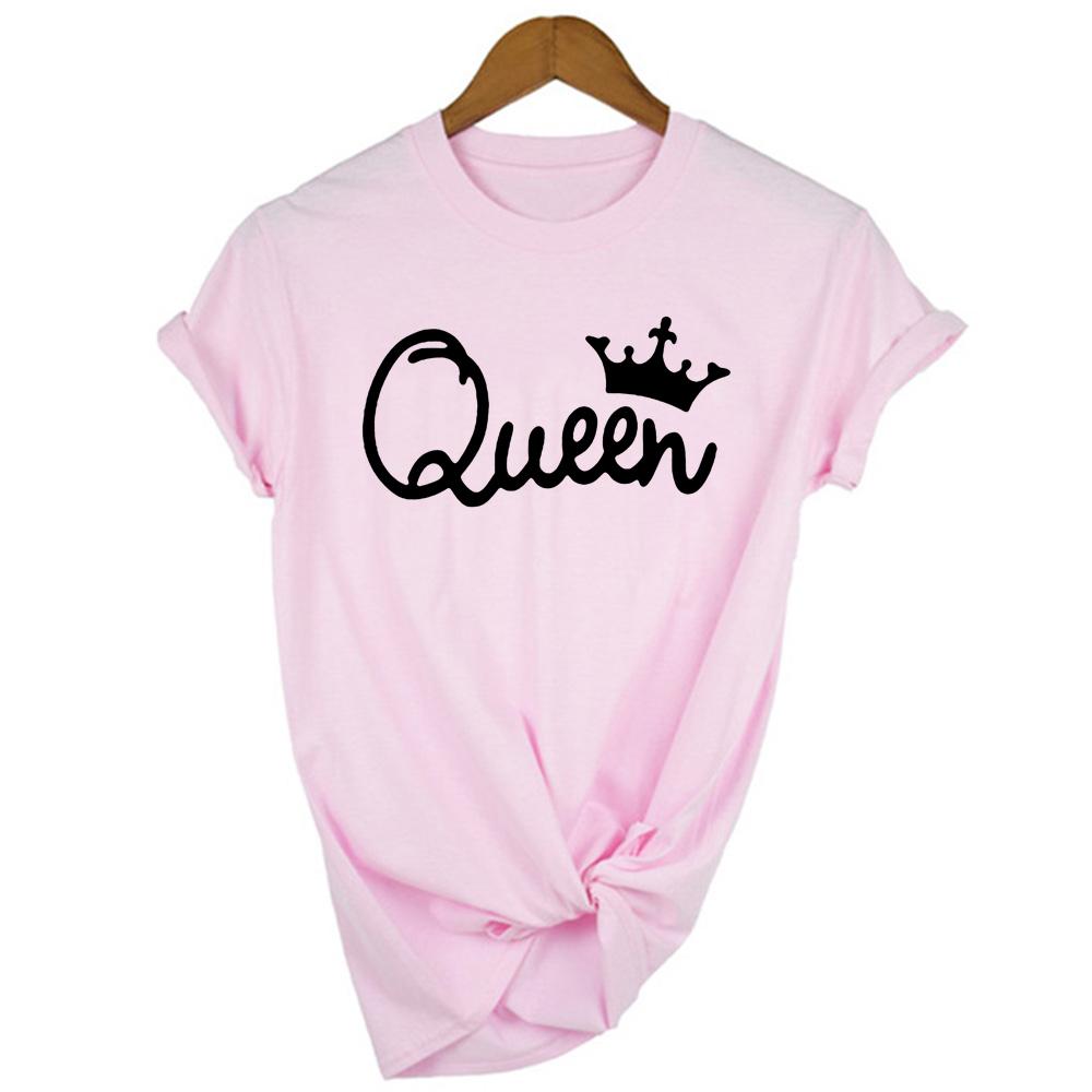 Женская футболка Queen Couples с принтом короны, одежда для пар, летняя одежда, повседневные топы с круглым вырезом