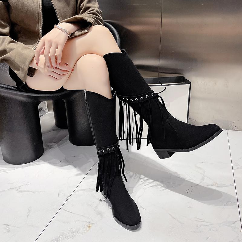 Женские сапоги до колена с бахромой, туфли «Челси» на среднем каблуке, зима 2025, новые повседневные туфли в стиле гладиатор в готическом стиле, модные туфли-лодочки Botas Mujer