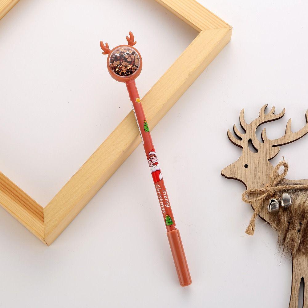 4PCS Cartoon Plastic Christmas Neutral Pens Kawaii Black Ink Elk Sequins Pen Cartoon Stationery Gel Pens Writing