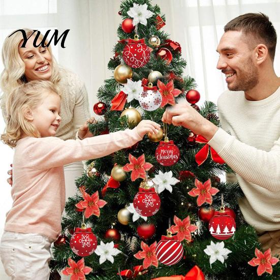 Christmas Holiday Party Background Props 12/24/36Pcs Wooden Ball Ornament Set, 2D Craft Hanging Decor with Snowflake Xmas Tree Set for Gift Reindeer,