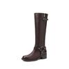 Womens British Style Knee High Boots Round Toe Chunky Heel Fall Winter Fashion Versatile Riding