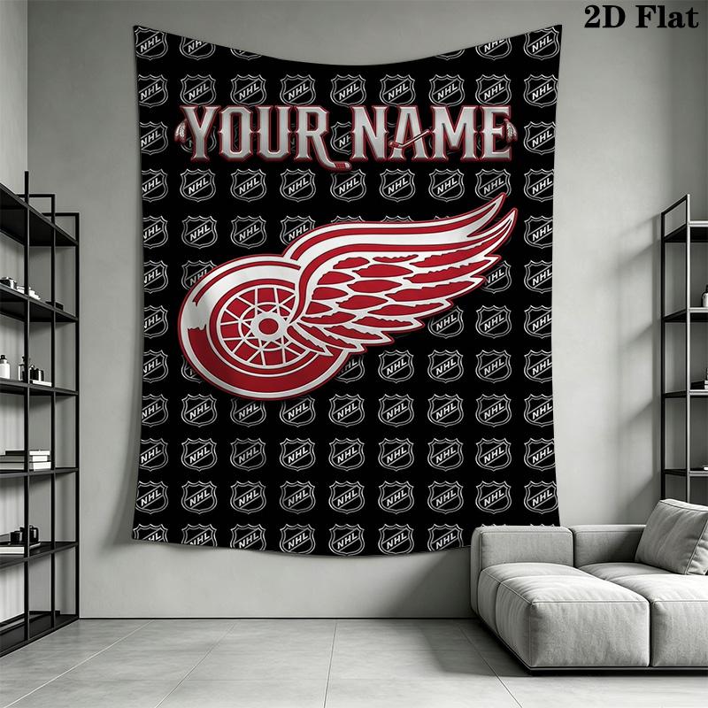 Name Custom Detroit Red Wings Wall Tapestry Aesthetic Wall Hanging Printed Fabric Blanket Decorative Tapestries for Bedroom Living Room Home Decor