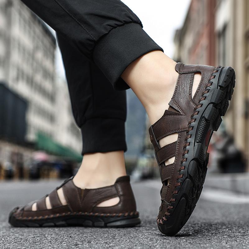 Мужские сандалии из натуральной кожи, повседневная обувь, летняя обувь