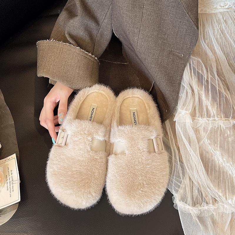 Fashion New Style Fashion Women's Home Fur Slippers Non-Slip Soft Warm House Indoor Bedroom Couples Shoes Plus Size Zapatos Mujer