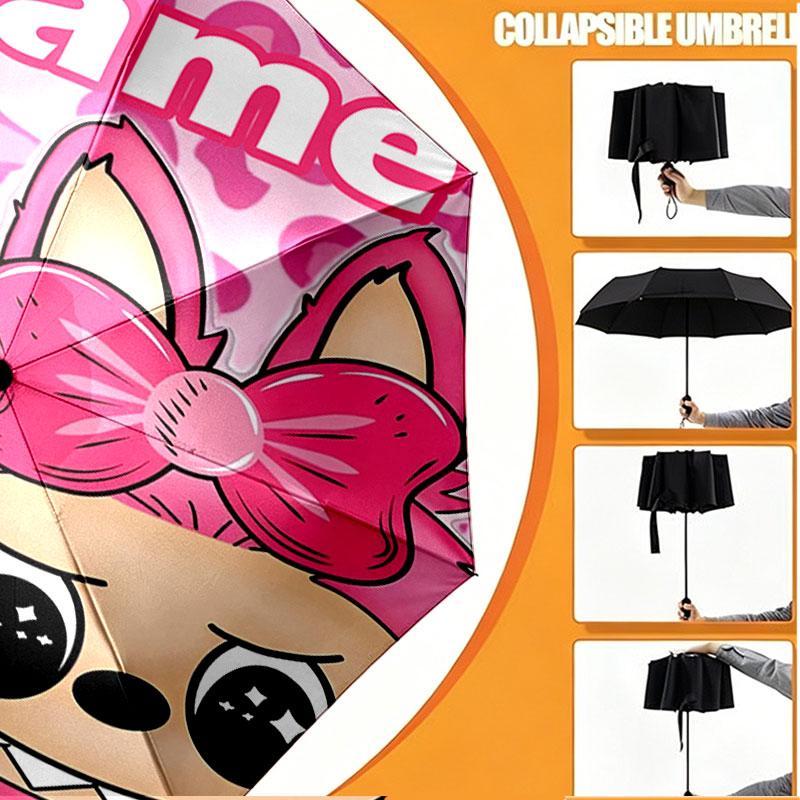 Custom Name Personalized Labubu Print Umbrella, Auto Open Close, 8‑Rib Sturdy Frame, Commute Camping Hiking Use, Birthday Gift