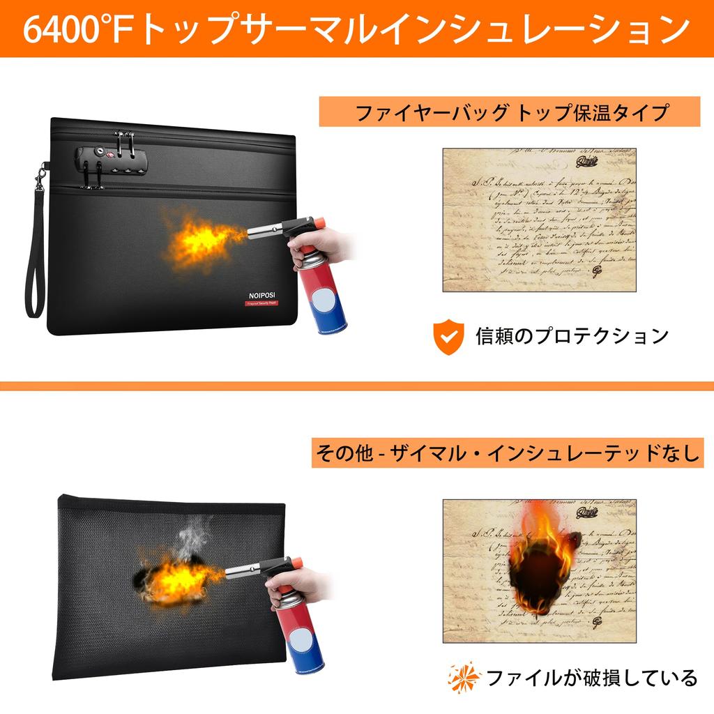 Огнеупорная сумка Noiposi с двойным отделением на молнии Огнеупорная сумка для денег Изолированный огнеупорный безопасный чехол, защищающий важные документы и ценности