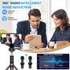 2 In 1 Wireless Lavalier Microphone Noise Cancelling Audio Video Recording Mini Mic for iPhone Android Live Gaming Microphone