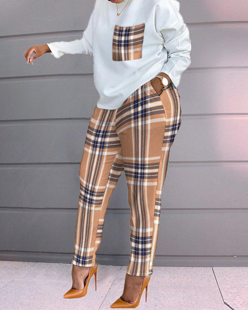 European and American Women's Long-Sleeved Printed Trousers Two-Piece Suit
