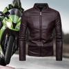 Mens Jackets Mens Faux Leather Jacket Classic Stand Collar Motorcycle Coat Slim Fit with Full Zip Long Sleeve Autumn Winter Outdoor