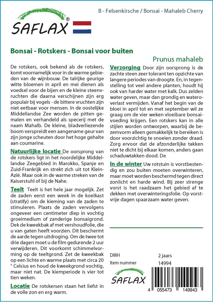 SAFLAX Garden in the Bag - Бонсай - Махалебская вишня - 30 семян - С субстратом в подходящем пакете-стойке - Prunus mahaleb