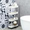 Kitchen Trolley, 4 Shelves, Hooks, Casters, 40x19x90 cm, White