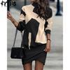 Women's Fashion Spring Fall Colour Block Print Long Sleeve Half Turtleneck Loose Waistline Casual Dresses