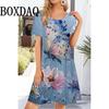 Flower Floral 3D Print Dress Women O-Neck Short Sleeve A-Line Dresses Streetwear Fashion Casual Bufferfly Pattern Loose Clothing