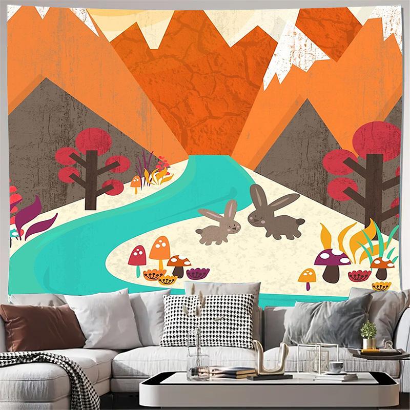 Nature Forest Tapestry Woodland Animals Deer Fox Rabbit Wall Hanging Room Decor Aesthetic Hippie Dorm Wall Art Home Decoration G