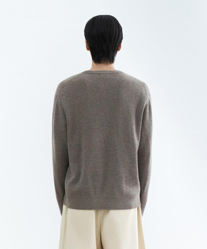 Musinsa Standard [Victoria Wool] Минималистичный вязаный хенли в рубчик [Тауповый]