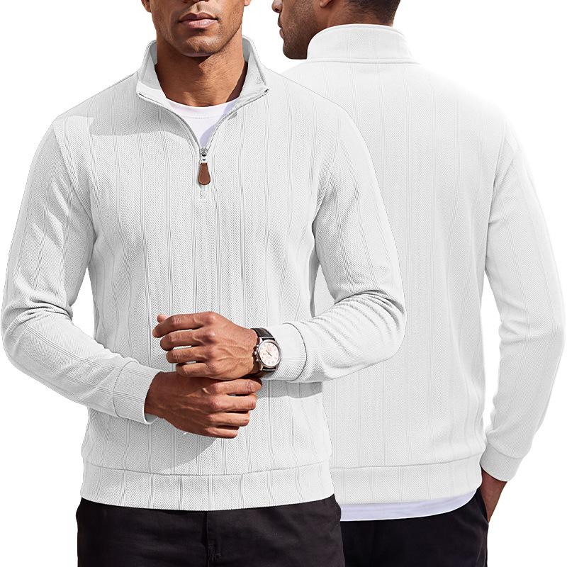 Men S Striped Waffle Knit Half Zip Stand Collar Long Sleeve Casual Pullover Sweatshirt