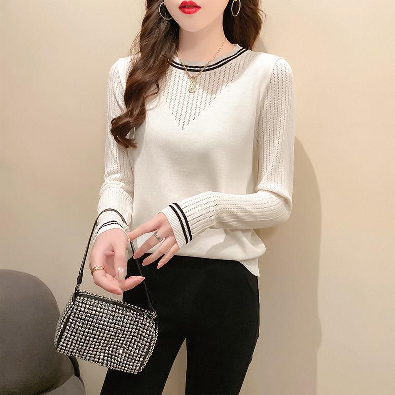 Knit Sweater Women's Spring and Fall Slim and Thin Pullover Long-sleeved Sweater Round Neck Top