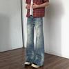 Mens Blue Splash Ink Distressed Flared Jeans Slim Fit Streetwear Denim Pants