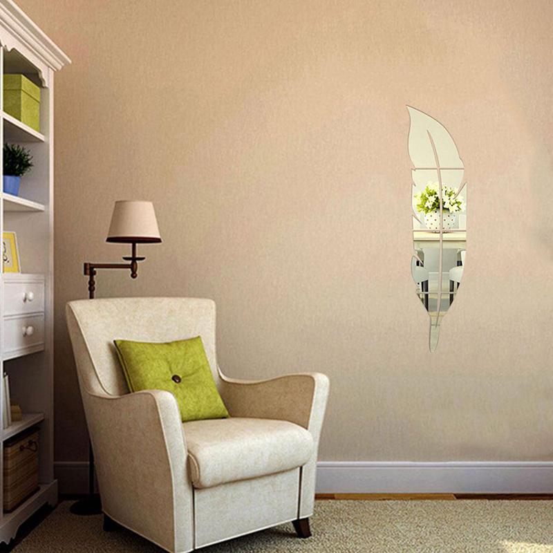 Зеркальные наклейки на стену, украшение с перьями, зеркало, трехмерное украшение для дома, зеркальные наклейки, украшение для крыльца, ванной комнаты