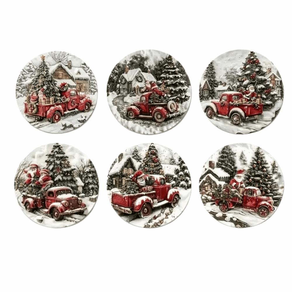 6pcs Snowman Santa Claus Coaster Wooden Coffee Cup Mat Christmas Drink Coaster Christmas Party