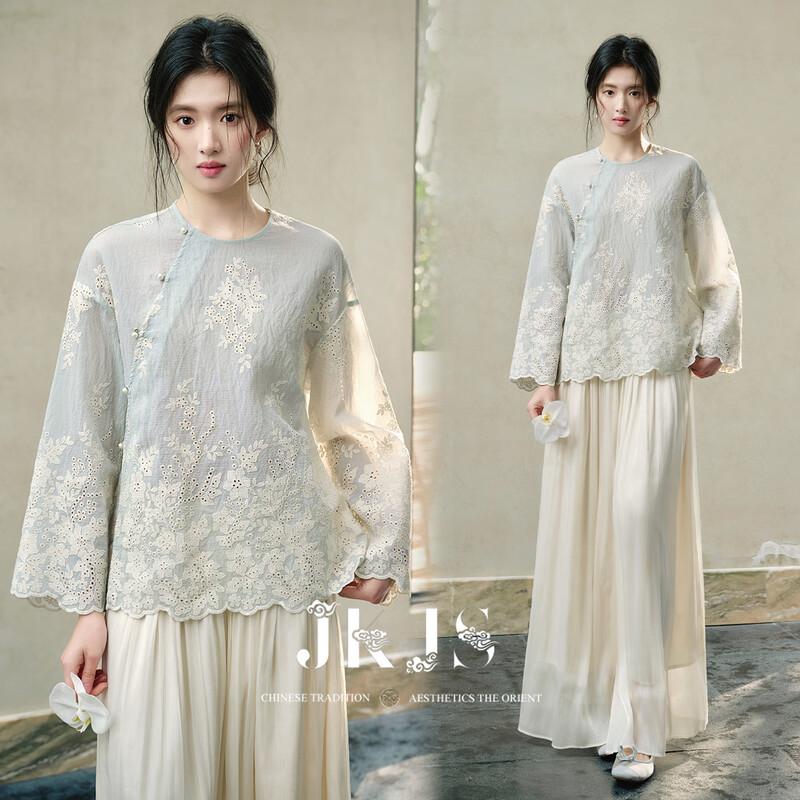 JK&JS Embroidered New Chinese Style Slanted Placket Blouse