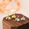 Diamond-inlaid Pearl Leaves Earrings Small and Light and Luxurious Temperament Niche Design Feels Piercing Ears