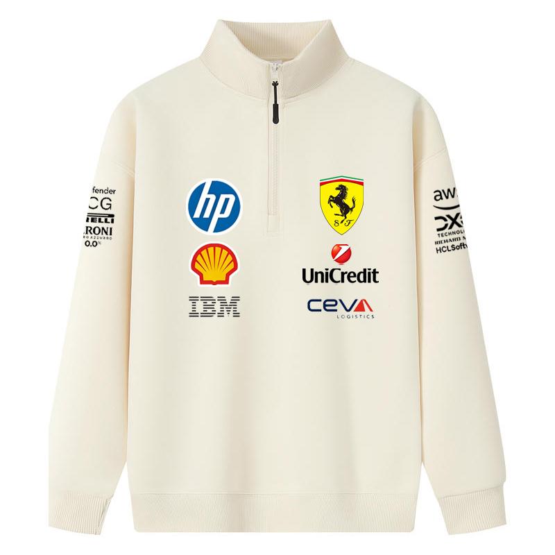 Мужская и женская толстовка на молнии до середины груди Ferrari F1 Racing с воротником-стойкой, принтом с логотипами спонсоров, для автоспорта, повседневная