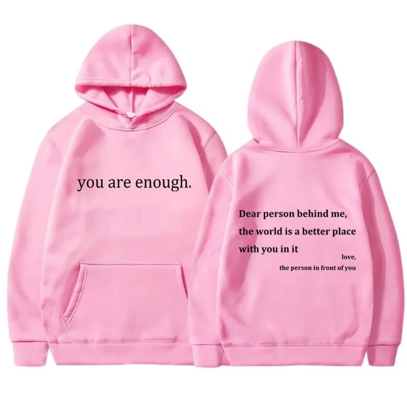 Новый худи с принтом YOU ARE ENOUGH, осенние повседневные топы, женский худи с карманом-кенгуру, уличная одежда, свитшоты, зимняя одежда для женщин