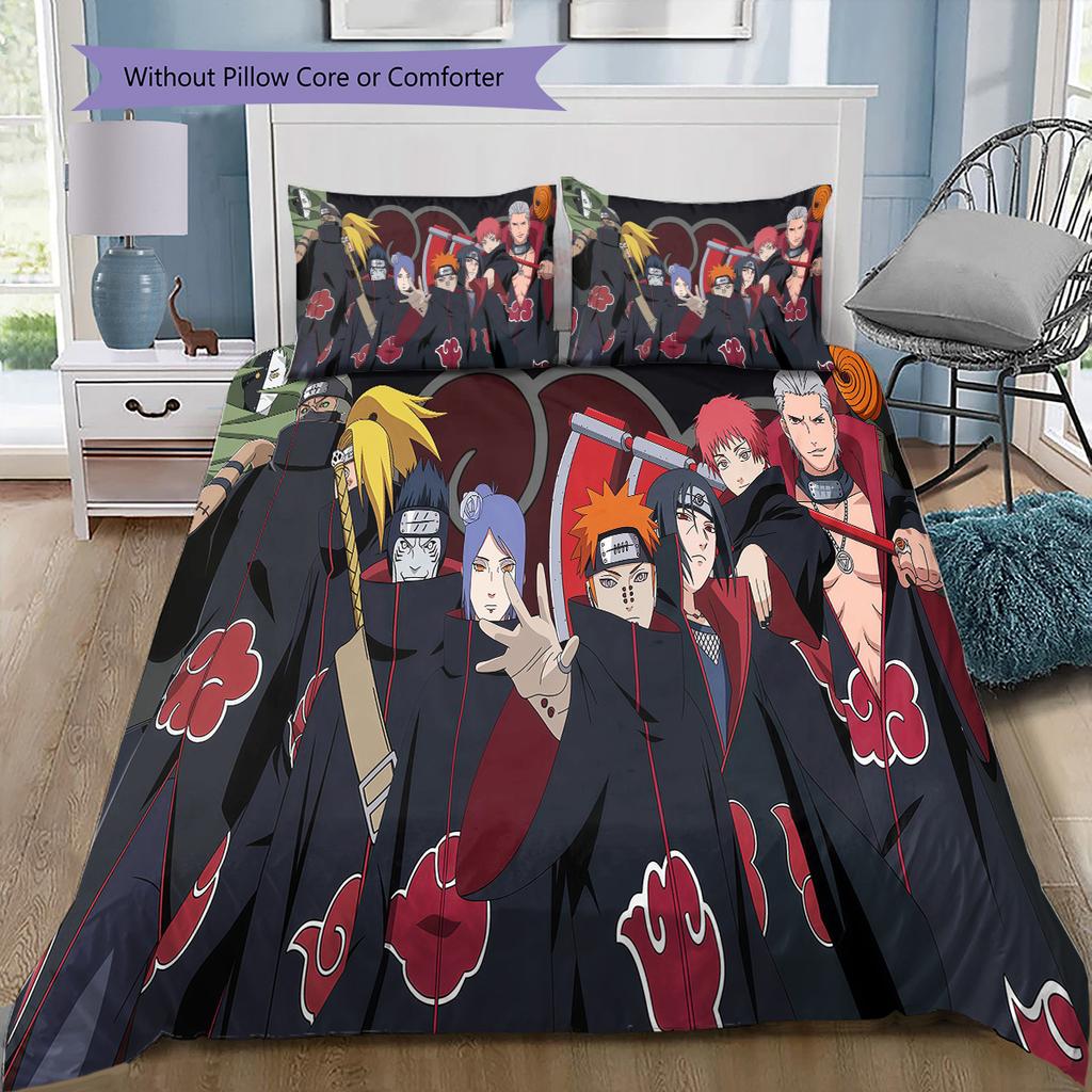 N-Narutos Pattern Bedding Quilt Set Quilt Cover Pillowcase Home Birthday Gift(1 * Duvet Cover + 2 * Pillowcase, Without Core)