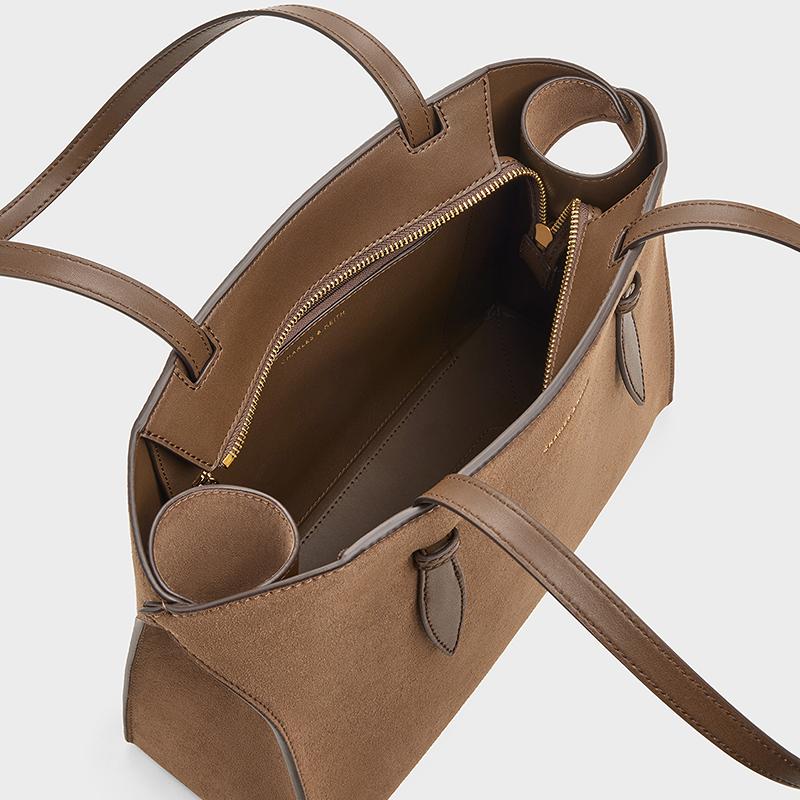 Charles & Keith Vintage Velvet Large Capacity Bunny Ear Tote Bag Women tote bag Mocha-Brown CK2-30782735-1