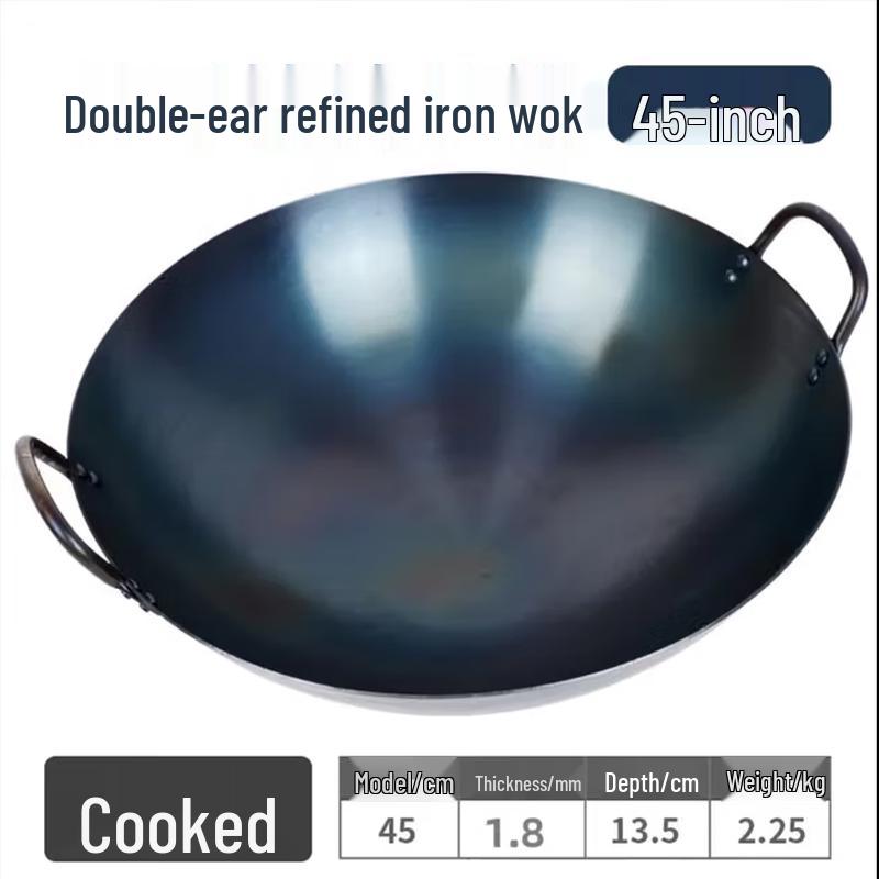 SIFAR Commercial Double-Handled Hand-Forged Carbon Steel Wok
