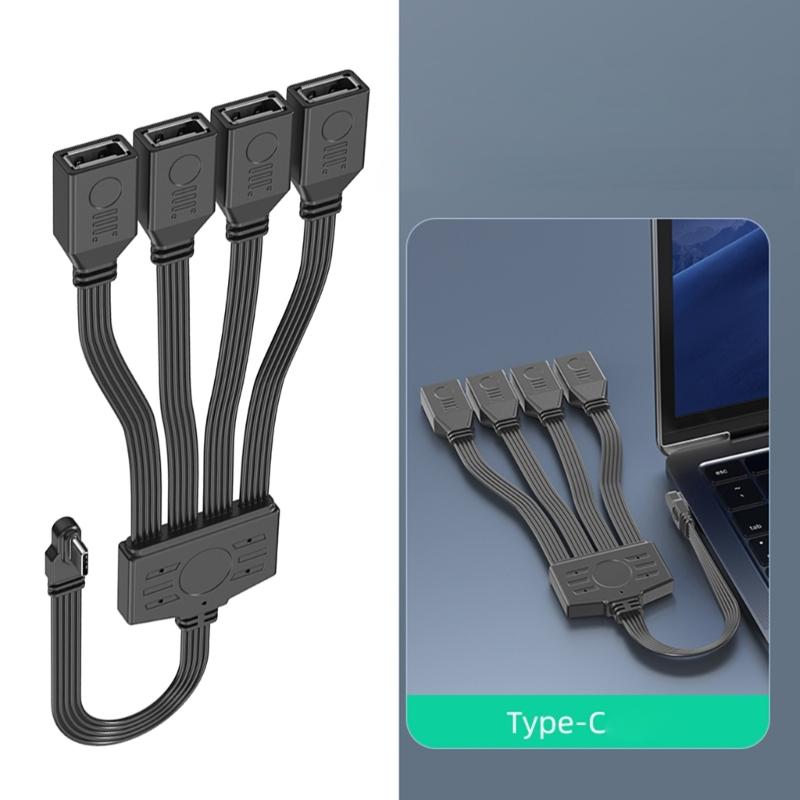 Разветвитель USB C на 4 USB 2.0 Кабель для Зарядки и Передачи Данных Совместим с Ноутбуками, Планшетами и Игровыми Консолями