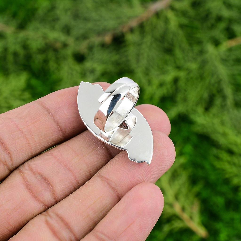 925 Silver Natural Black Rutilated Quartz Flower Solitaire Daughter Ring Jewelry