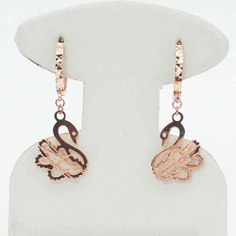 Pure Purple Gold Hollow Swan Earrings Women'S Simple And Exquisite Temperament Rose Gold Plated Earrings